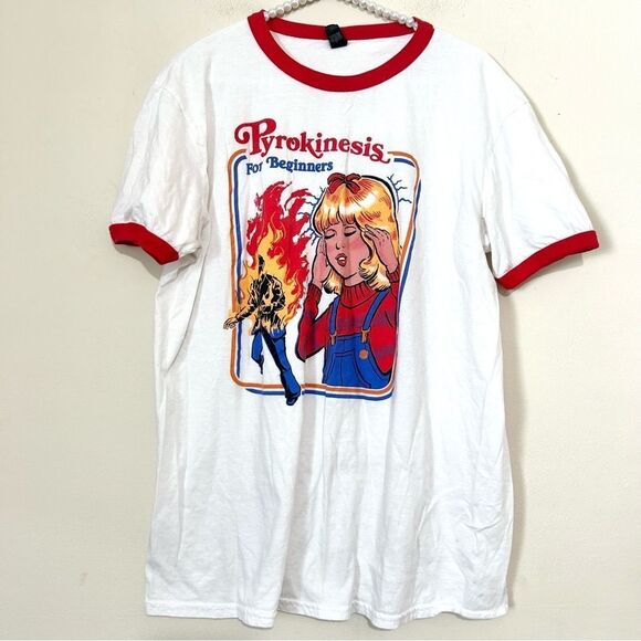 Pyrokinesis for Dummies Ringer T-shirt HALLOWEEN HUMOR CRUEL HUMOR SIZE LARGE - Picture 1 of 4